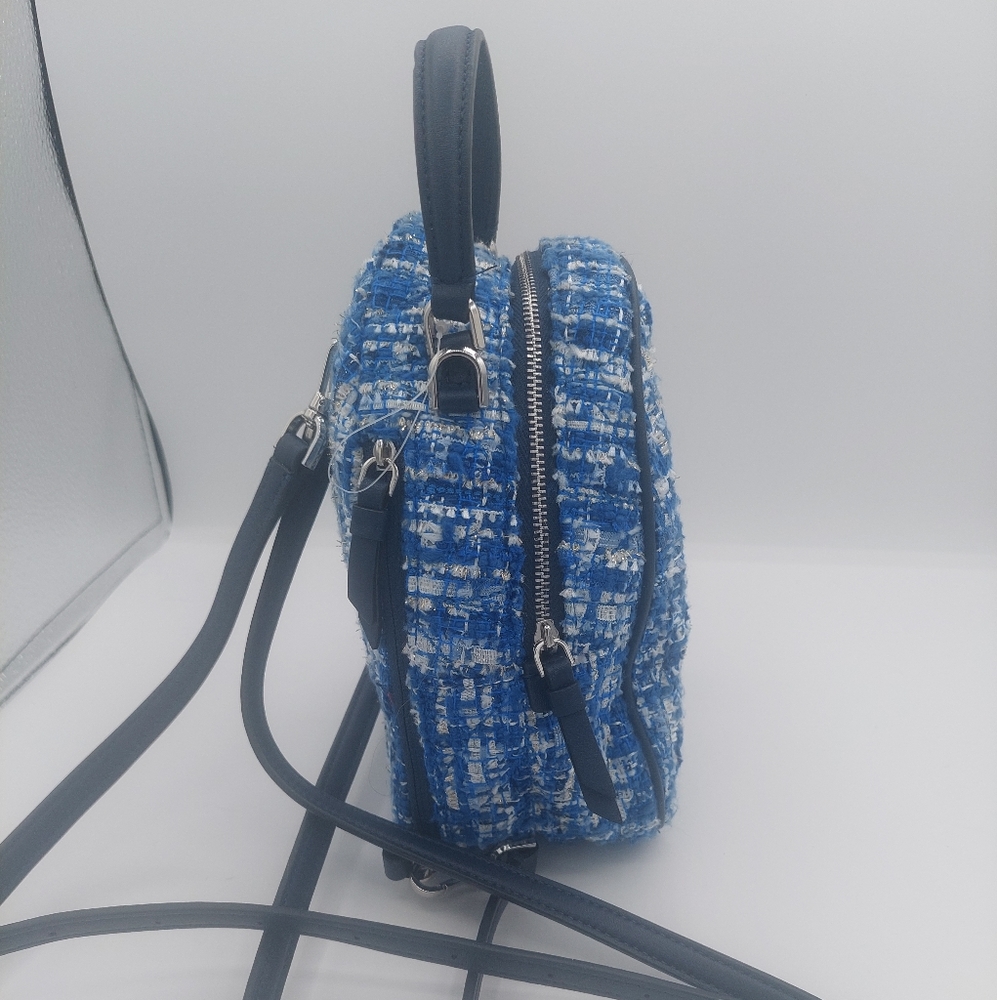 Kate Spade crossbody top handle tweed blue mini Briar Lane backpack - Picture 5 of 8